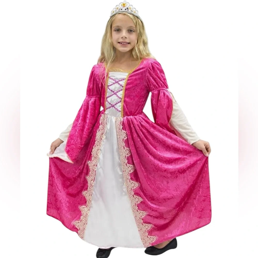 Regal Queen Princess Pink Victorian Party Dress Kids Halloween Costume Girls 5-6
